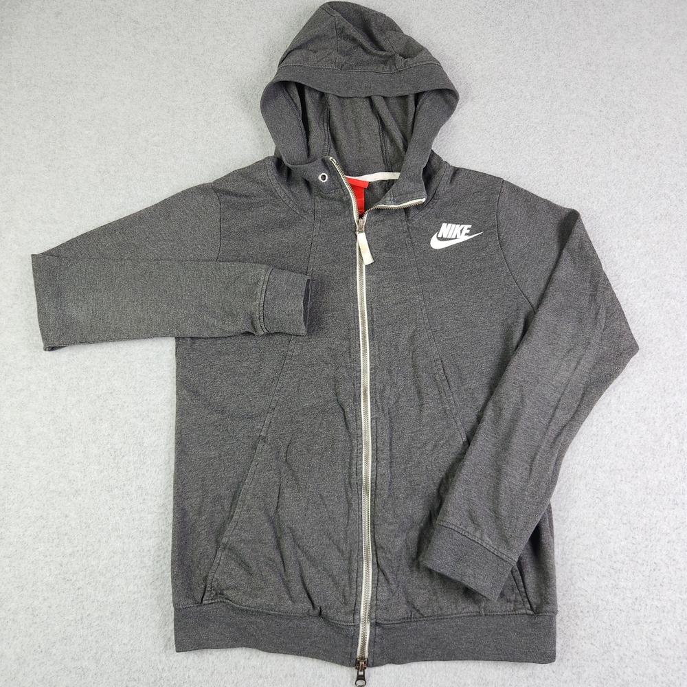 Nike Hoodie Womens Small Gray Heathered Activewear Gym Embroidered Logo Full Zip